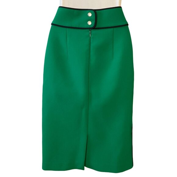 Hugo Boss Vosanna Green Pencil Skirt Navy Piping Details Pockets Back Zip Sz 2 - Picture 4 of 8